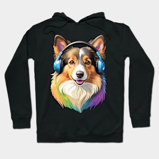 Colorful dog with headphones - Shetland Sheepdog Hoodie